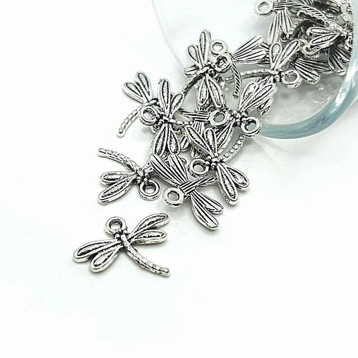 Silver Dragonfly Charms, 19x15mm: 4 Pieces
