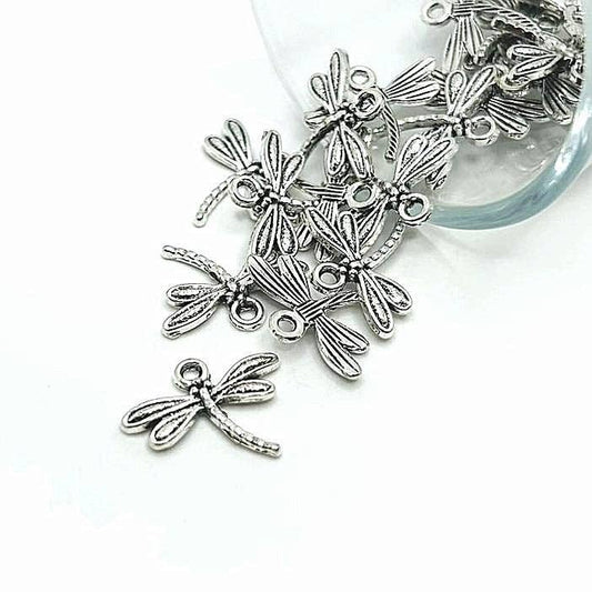 Silver Dragonfly Charms, 19x15mm: 4 Pieces