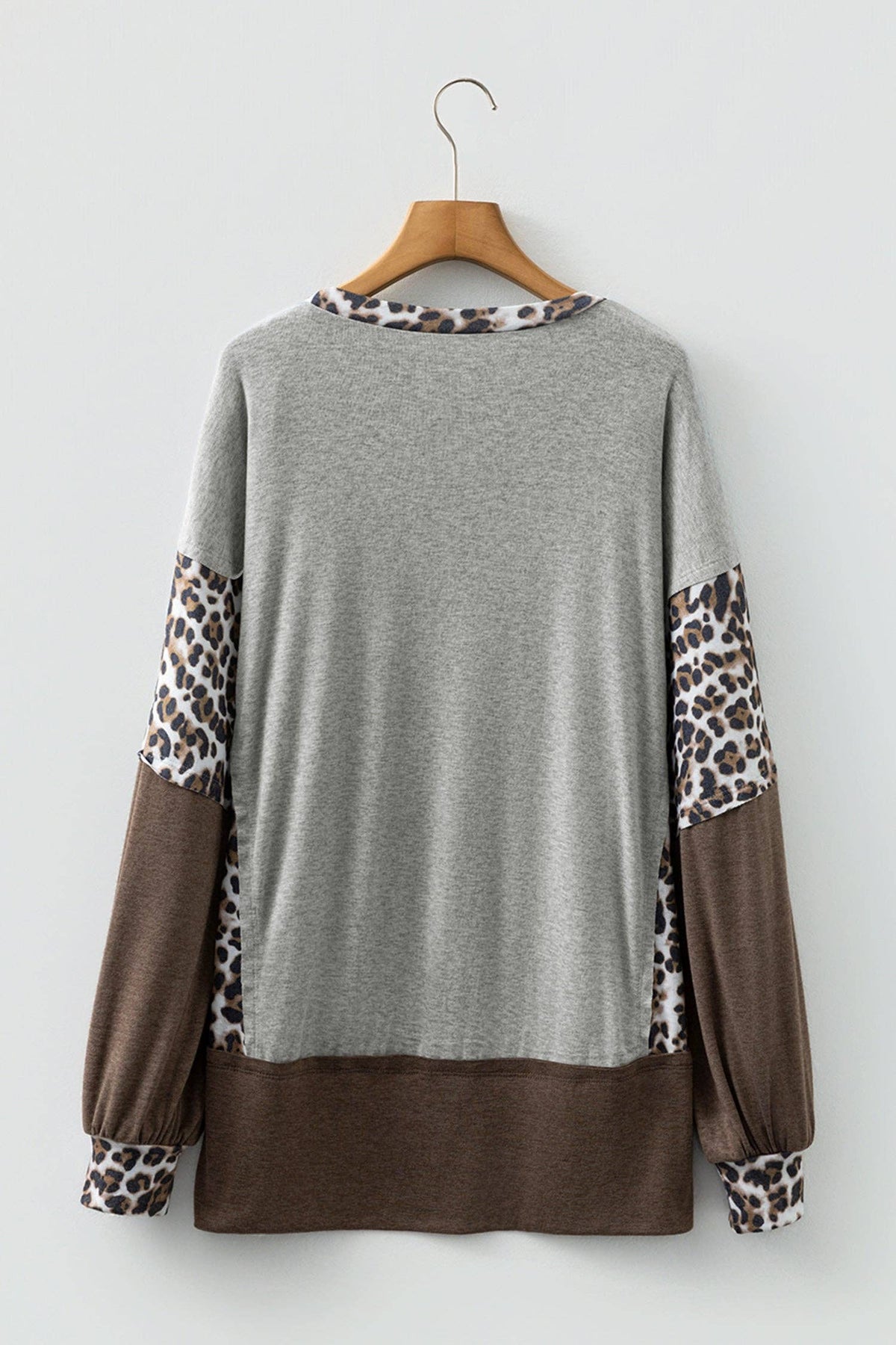 Color Block Leopard Dolman Sleeve High Low Baggy Sweatshirt: Light Pink / 75%Polyester+20%Viscose+5%Elastane