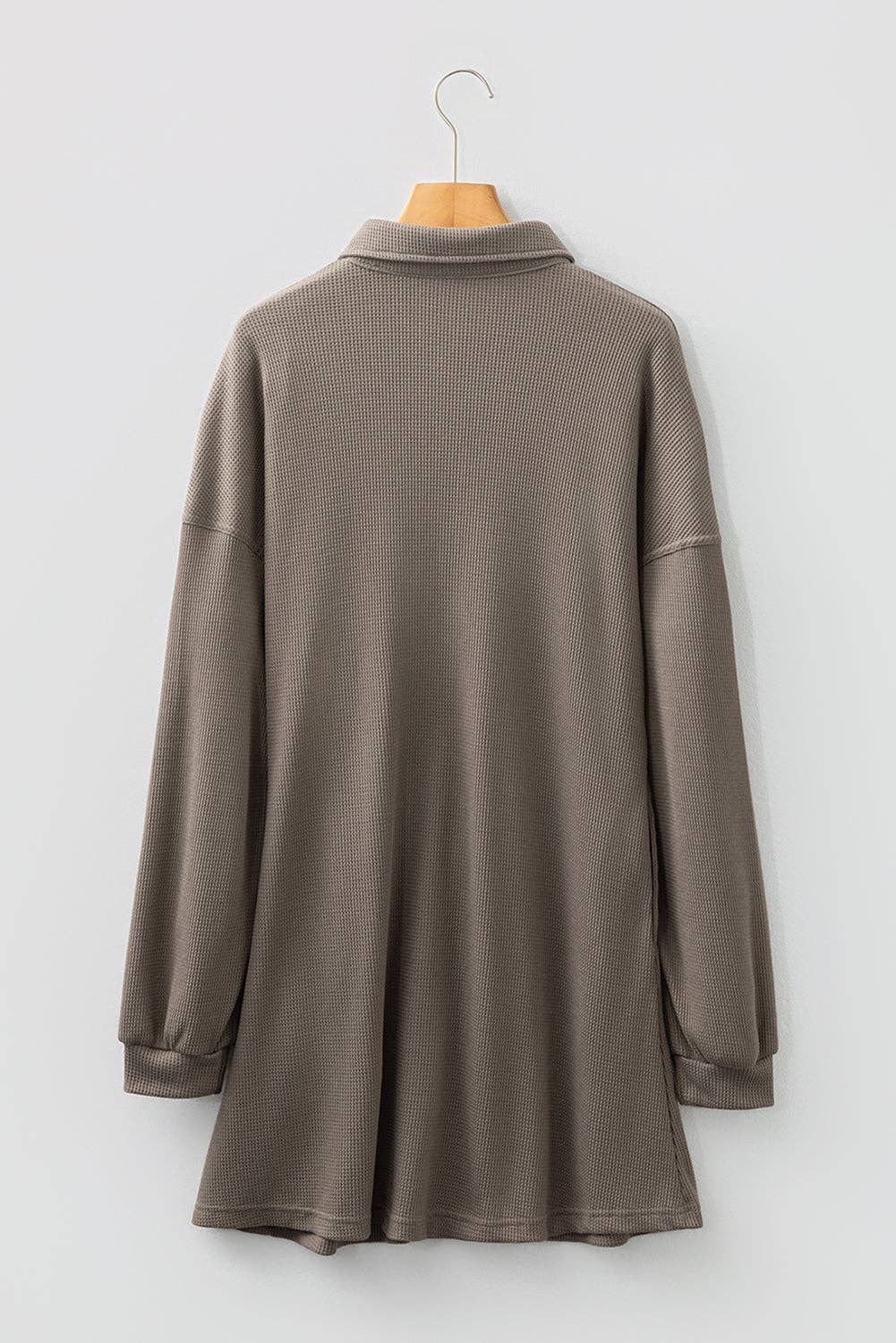 Simply Taupe Waffle Knit Shirt Tunic Dress: Simply Taupe / 75%Polyester+25%Cotton