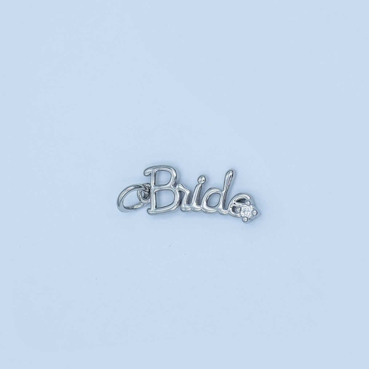 24K Gold Filled "Bride" Cursive Script CZ Charm in Gold & Silver | N091: Silver