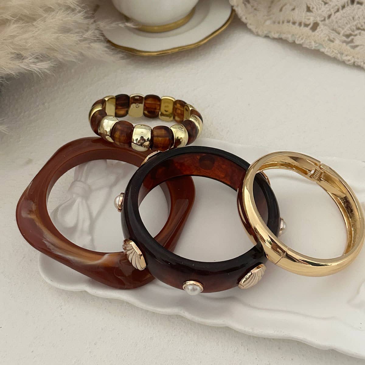 Pearl & Shell Accent Resin Bangle Bracelet: 1