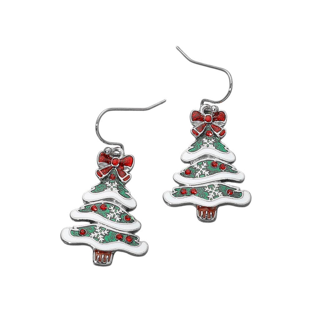 Bow Snowflake Christmas Tree Charm Drop Dangle Earrings: Gold,Multi