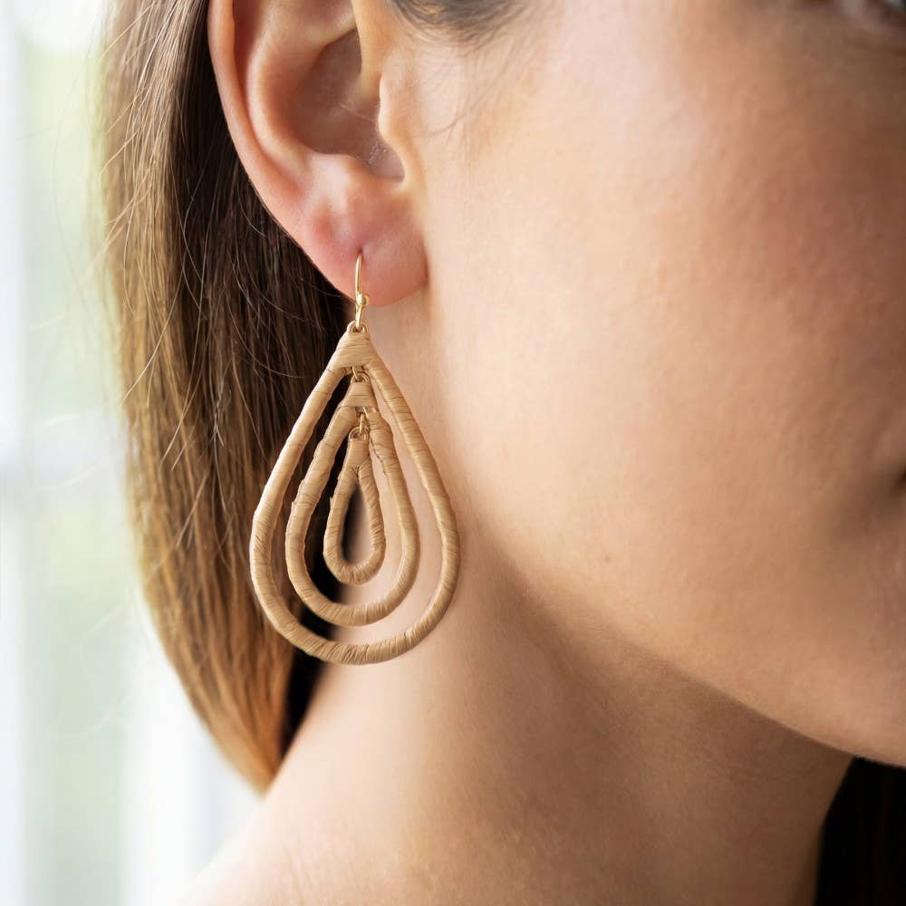 Raffia Wrapped Layered Teardrop Earrings: BK