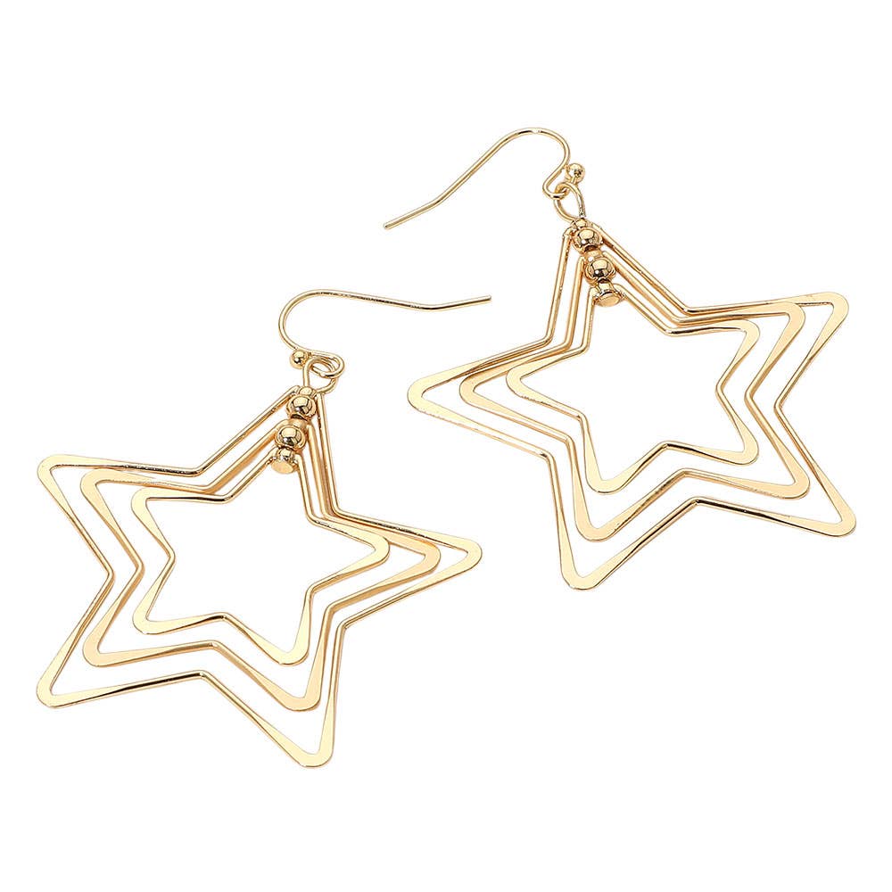 Layered Open Metal Star Dangle Earrings: Multi,Two Tone