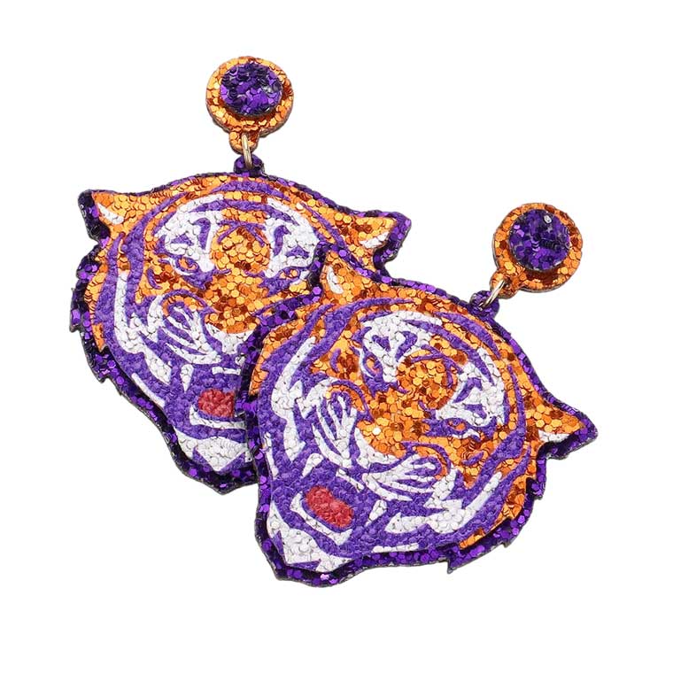 Game Day Glittered Tiger Dangle Earrings - Multi: Multi