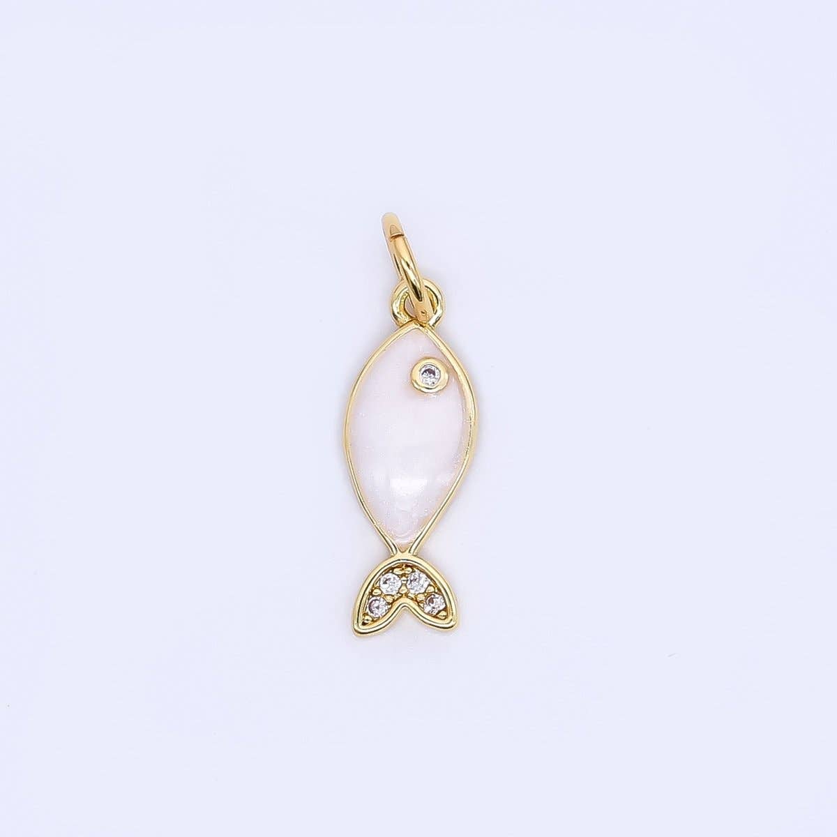 24K Gold Filled 16mm Micro Paved CZ Ocean Tiny Fish Enamel Charm | W167: Blue