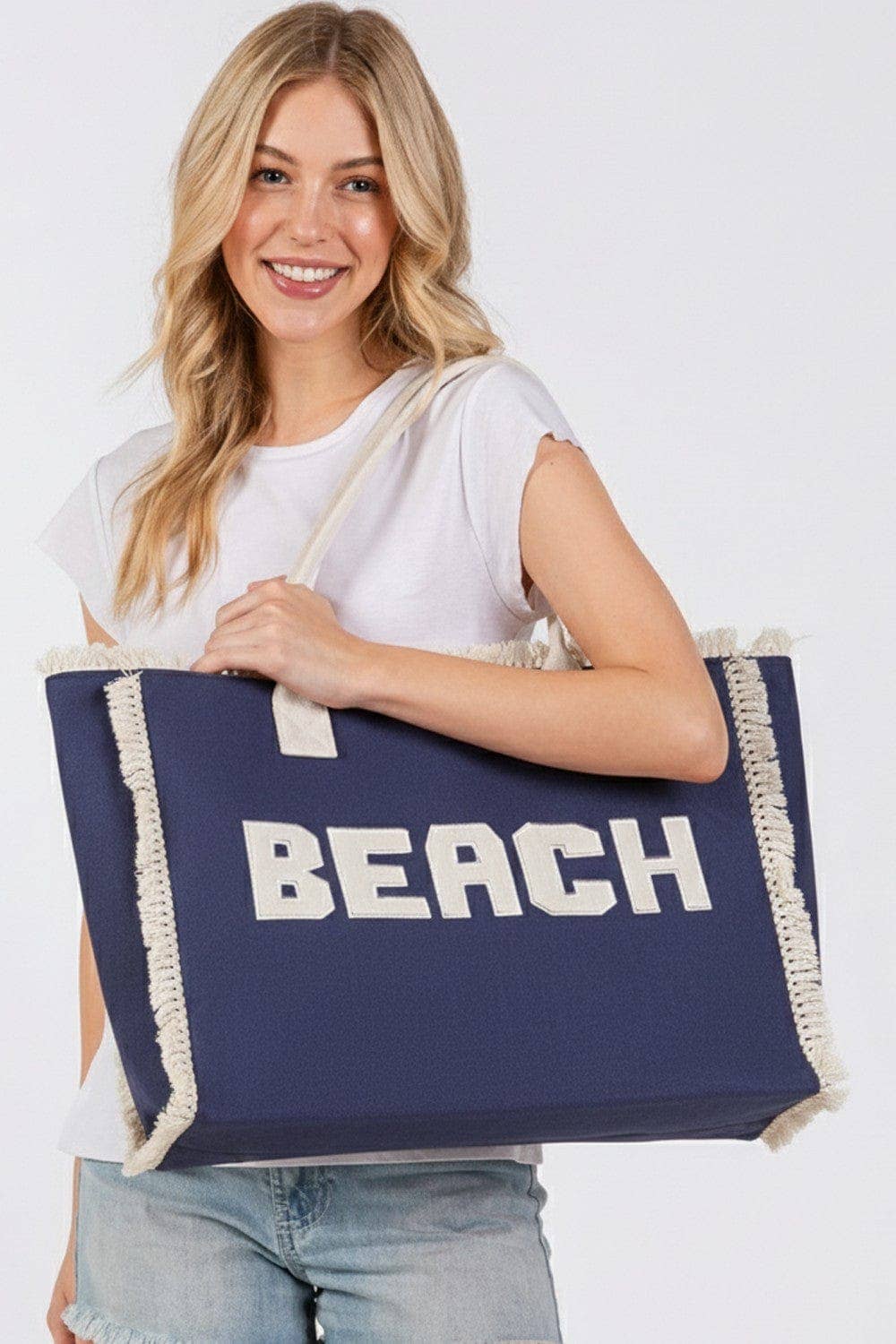 MB0268 Embroidered Beach Letter Fringe Tote Bag: Orange