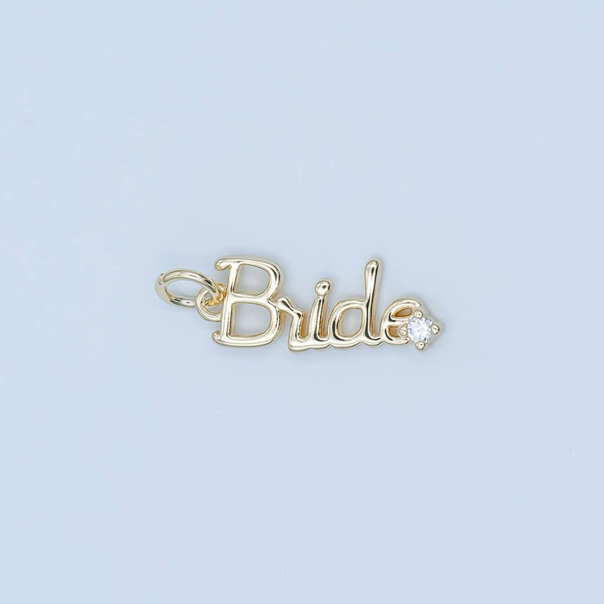 24K Gold Filled "Bride" Cursive Script CZ Charm in Gold & Silver | N091: Gold