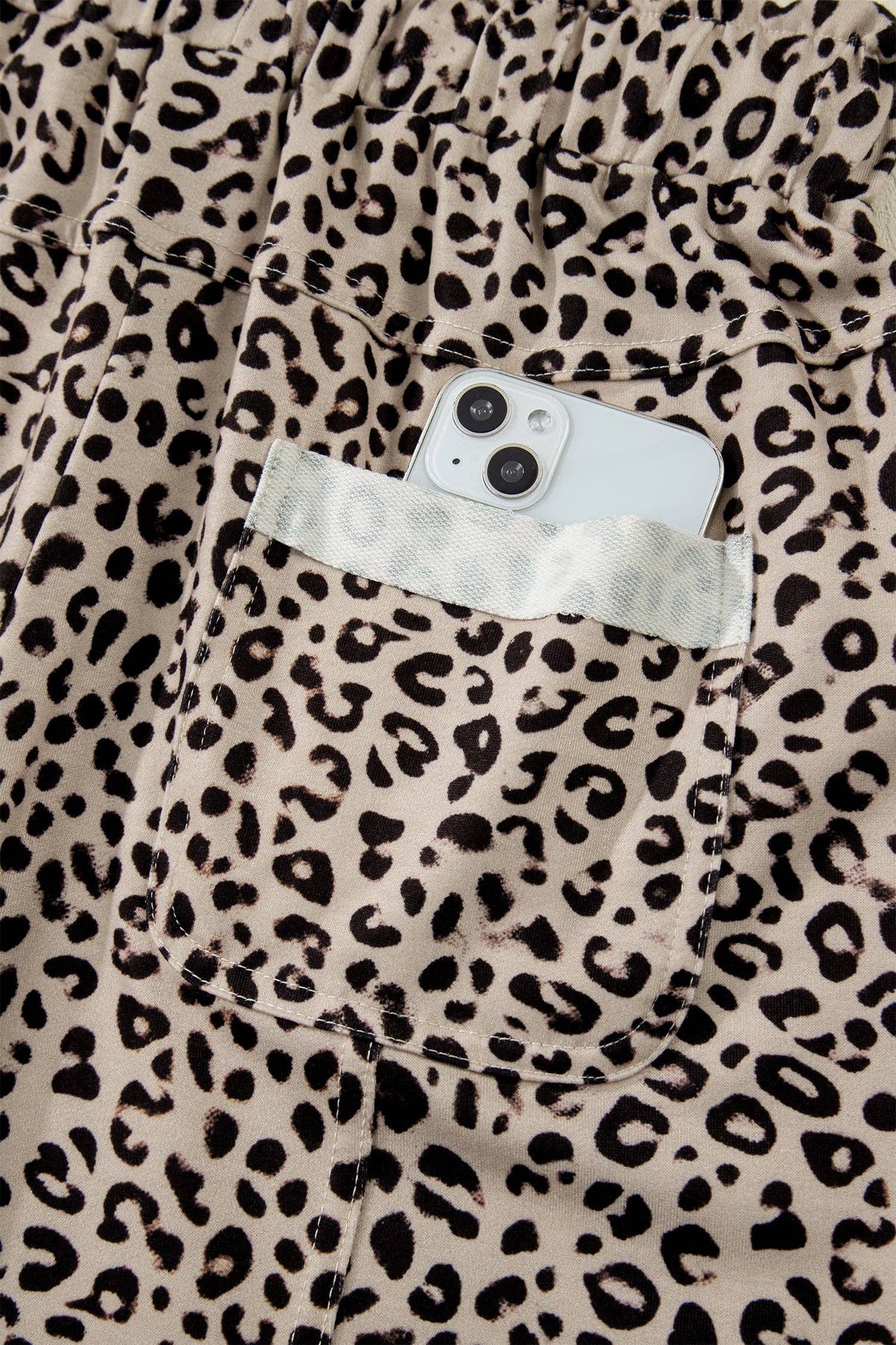 Khaki Animal Print Wide Leg Terry Knit Pants: Khaki / 95%Polyester+5%Elastane / XL