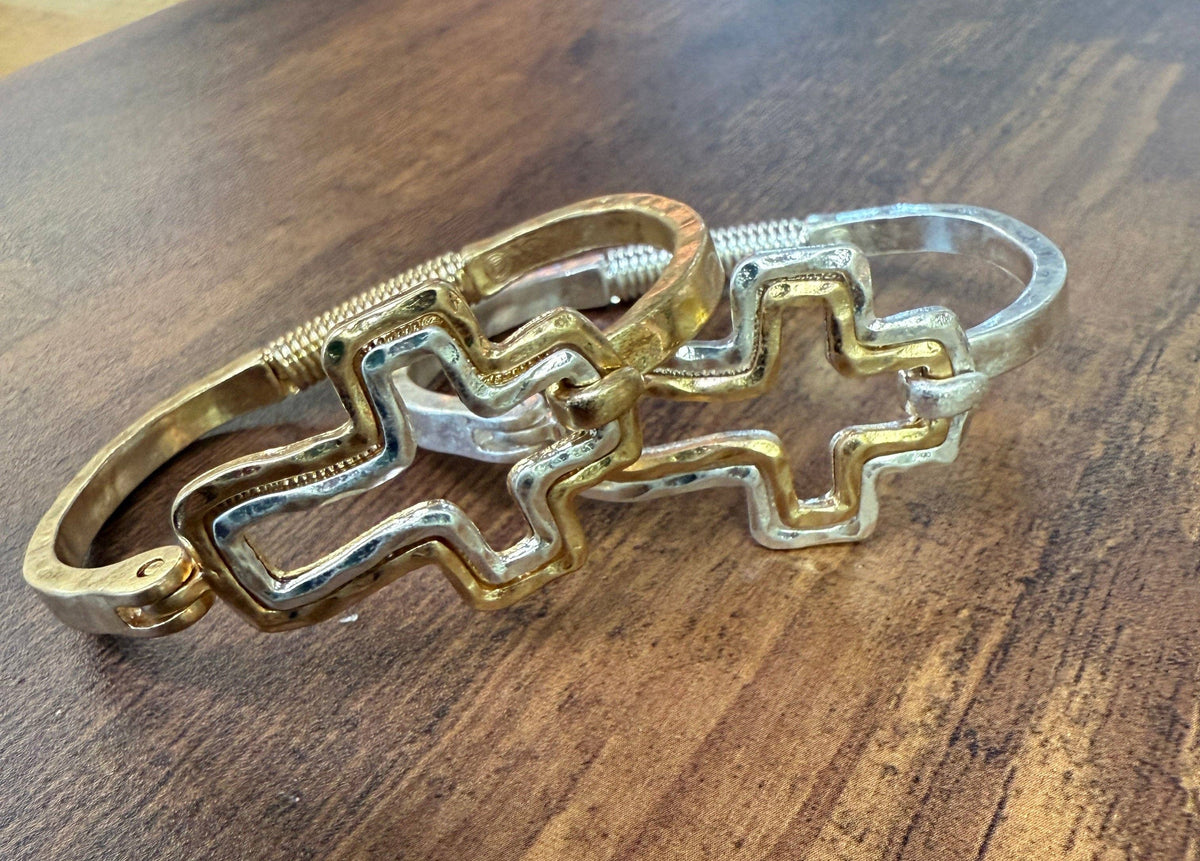 Beautiful Mixed Metal Cross Cuff Bracelet Gold OR Silver: Yellow Gold