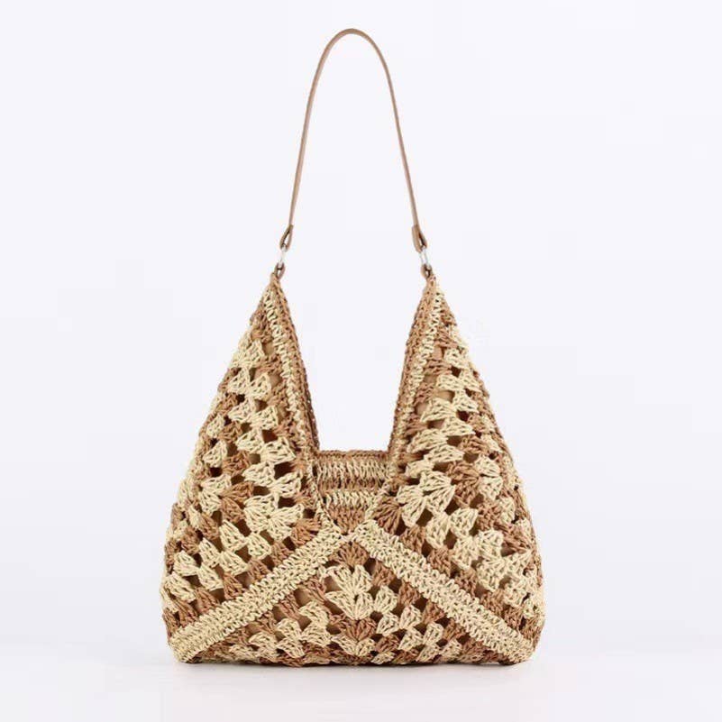 Crochet Open-Weave Boho Handbag | 40P602: Black Mix