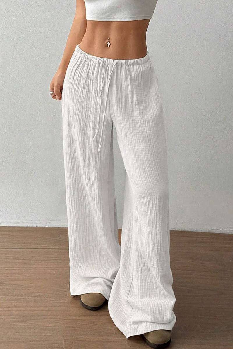 Relaxed Fit Wide-Leg Casual Pants: BLACK