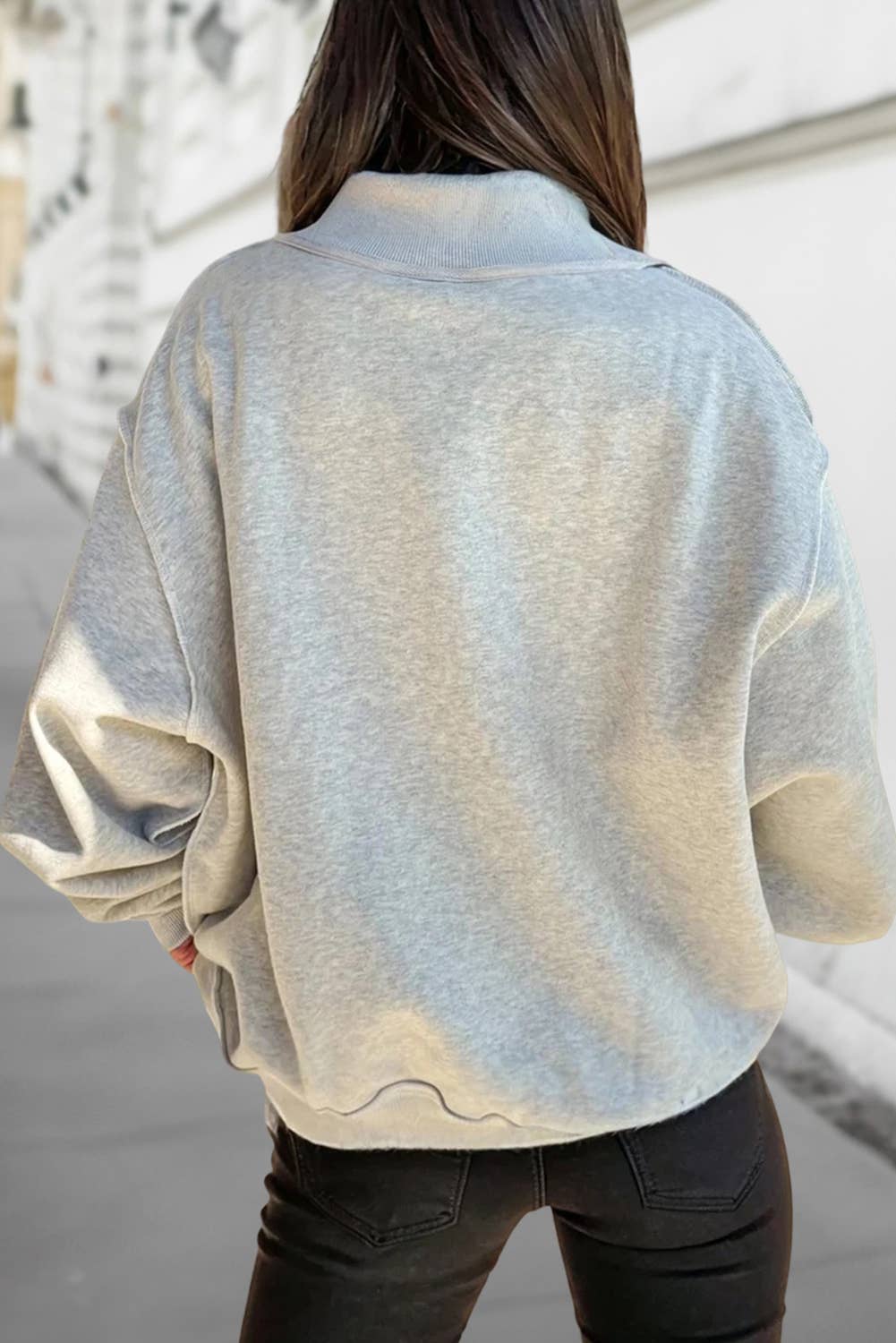 Reversible Oversized Mock Neck Sweatshirt | S-4X: Light Grey