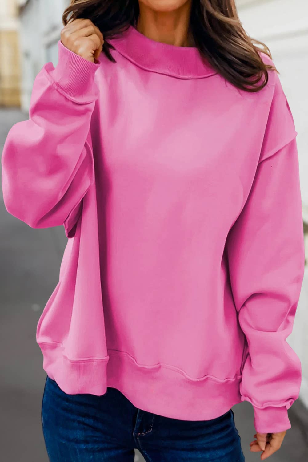 Reversible Oversized Mock Neck Sweatshirt | S-4X: Light Grey