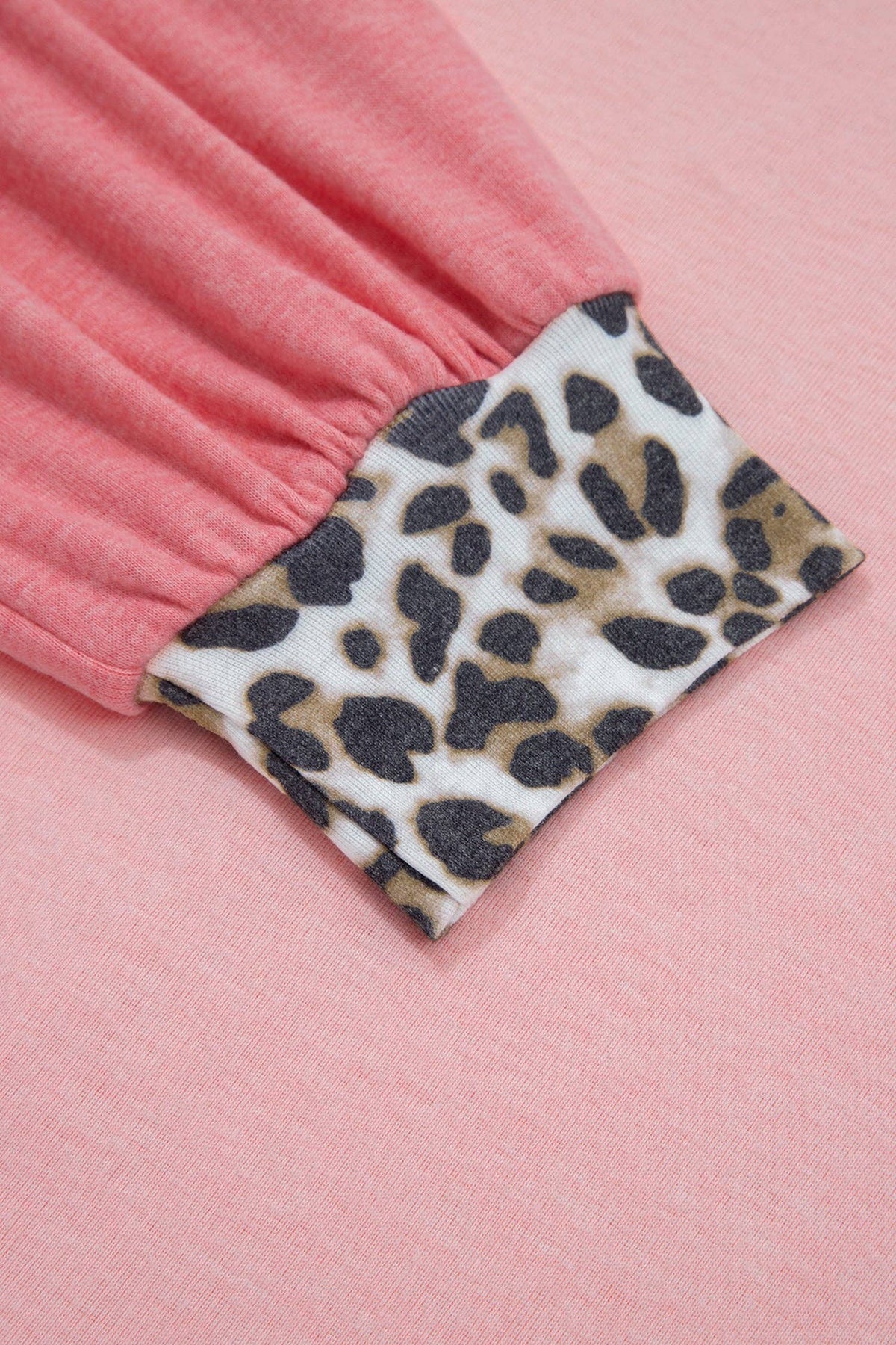 Color Block Leopard Dolman Sleeve High Low Baggy Sweatshirt: Light Pink / 75%Polyester+20%Viscose+5%Elastane