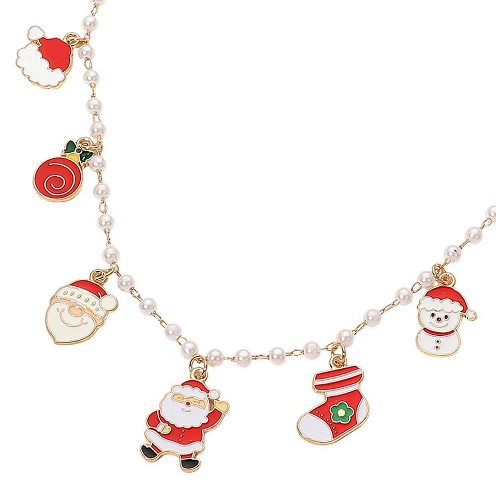 Christmas Charm Station Pearl Chain Necklace