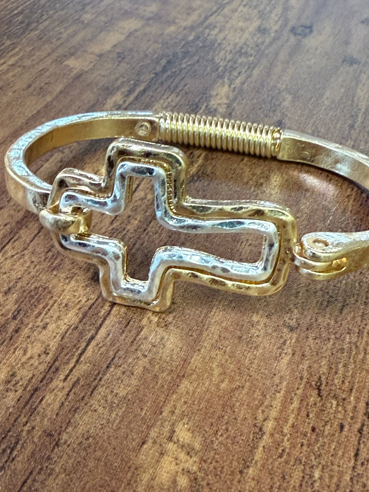 Beautiful Mixed Metal Cross Cuff Bracelet Gold OR Silver: Yellow Gold