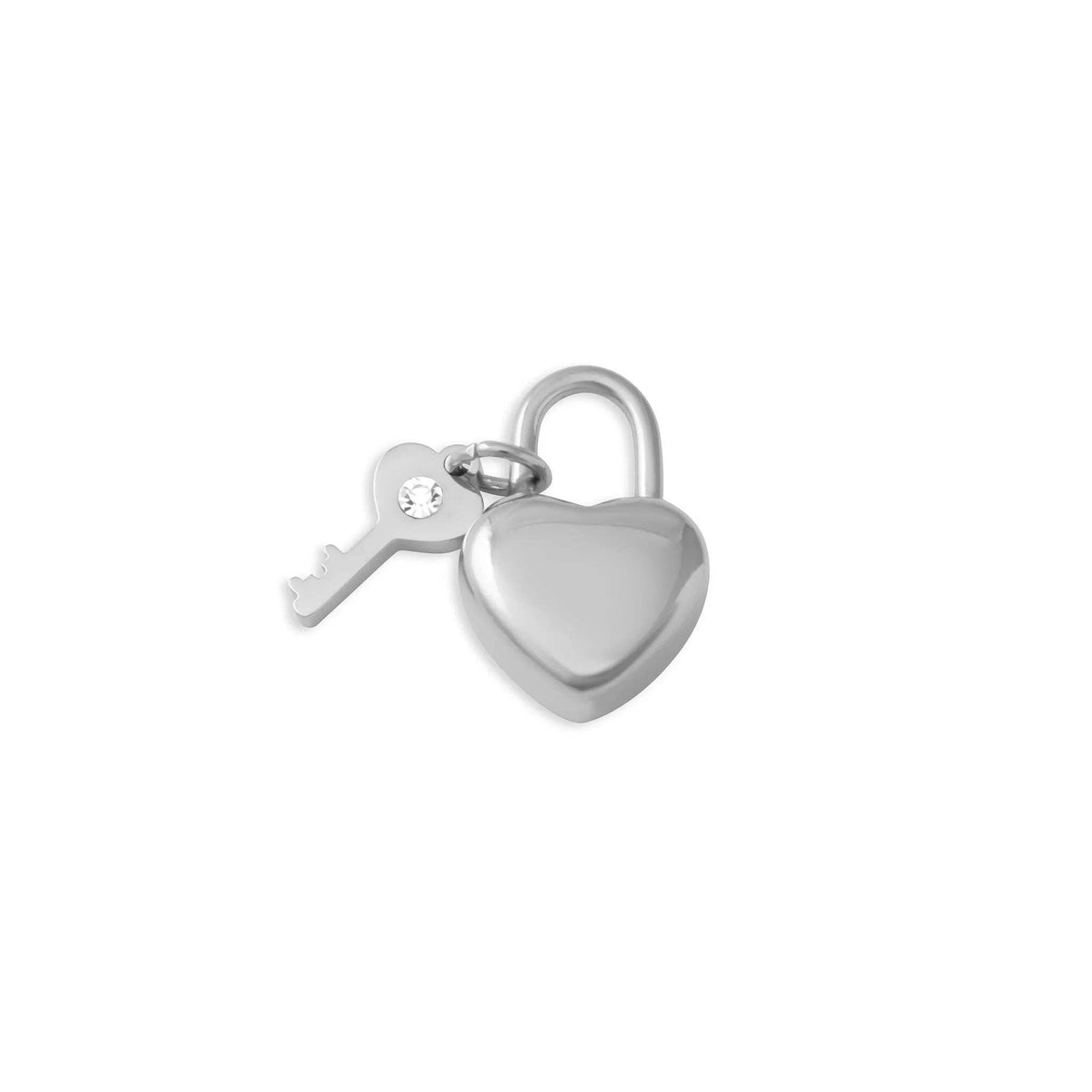 18K Gold PVD Stainless Steel Heart Lock and Key Charm: Gold