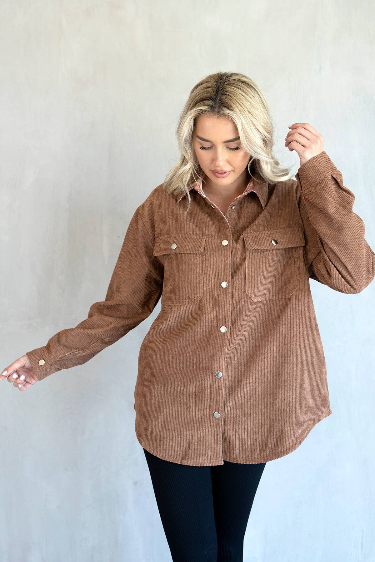 Fletcher Corduroy/Plaid Reversible Shacket | SKT2204 : Corduroy/Brown