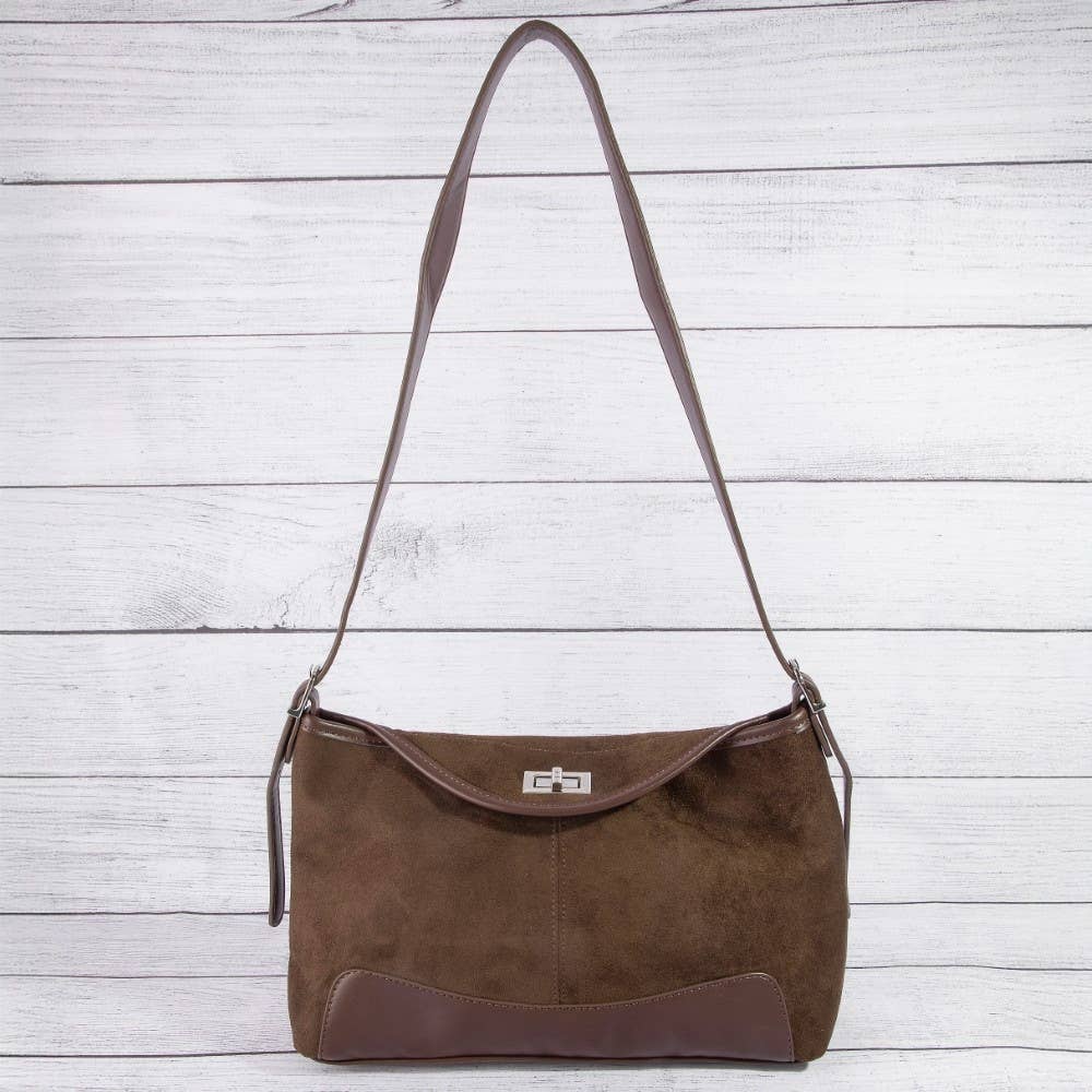 Rectangle Suede With Flap Crossbody Bag: DBR