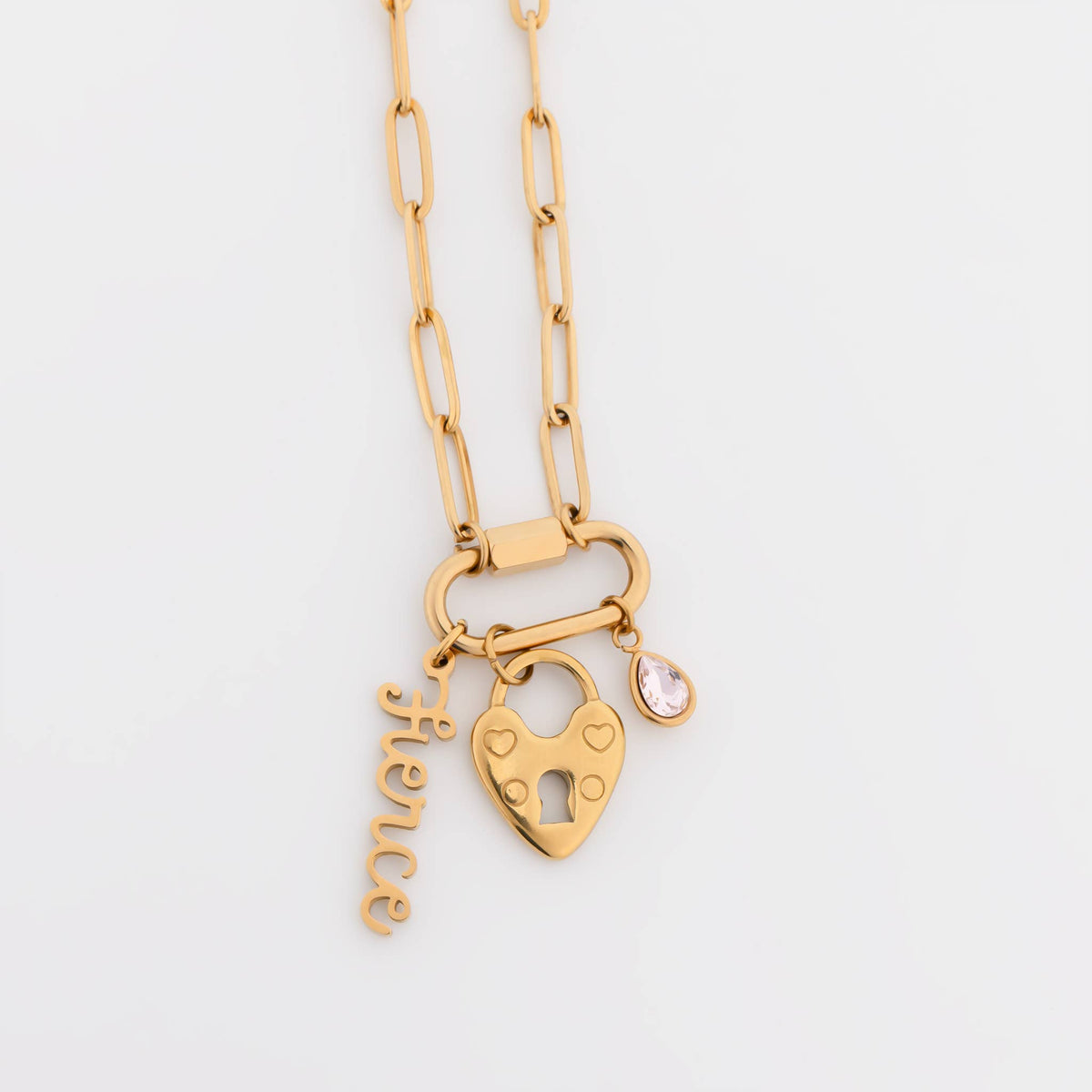 18K Gold PVD Paperclip Carabiner Necklace: Gold / 16+2"