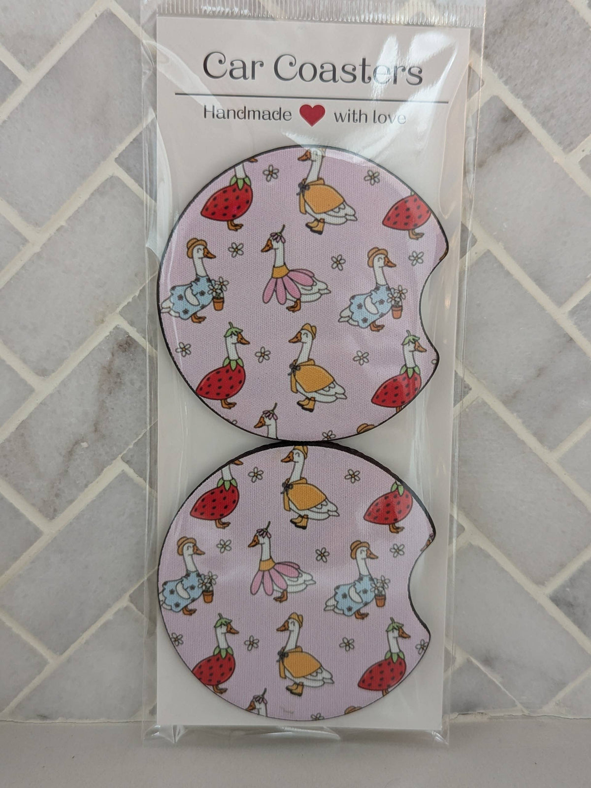 Silly Goose Car Coasters: Flower goose