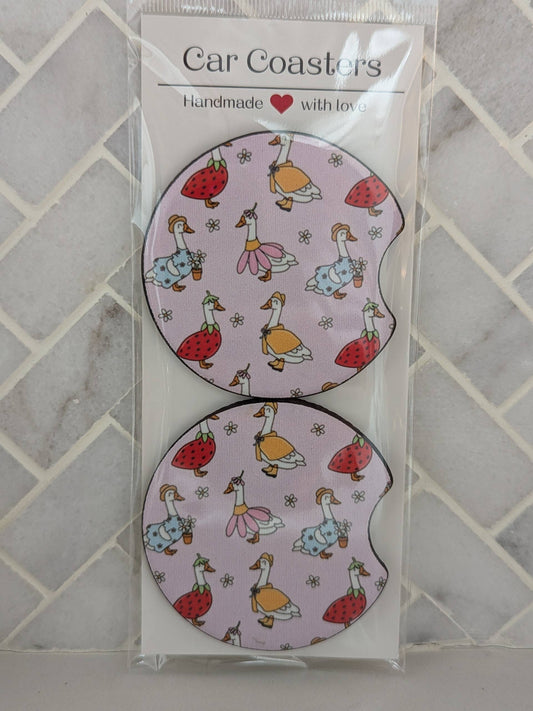 Silly Goose Car Coasters: Flower goose