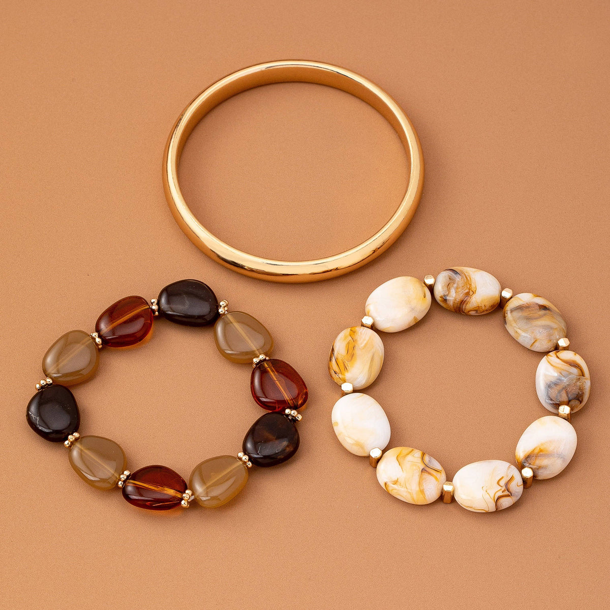 BOHO MULTI ACRYLIC FACET GOLD BRACELET SET | 80B1567: GOLD