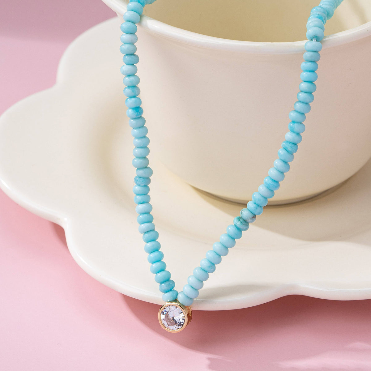 NATURAL SEMI PRECIOUS STONE BEADED CHARM NECKLACE | 80N92658: TOPAZ