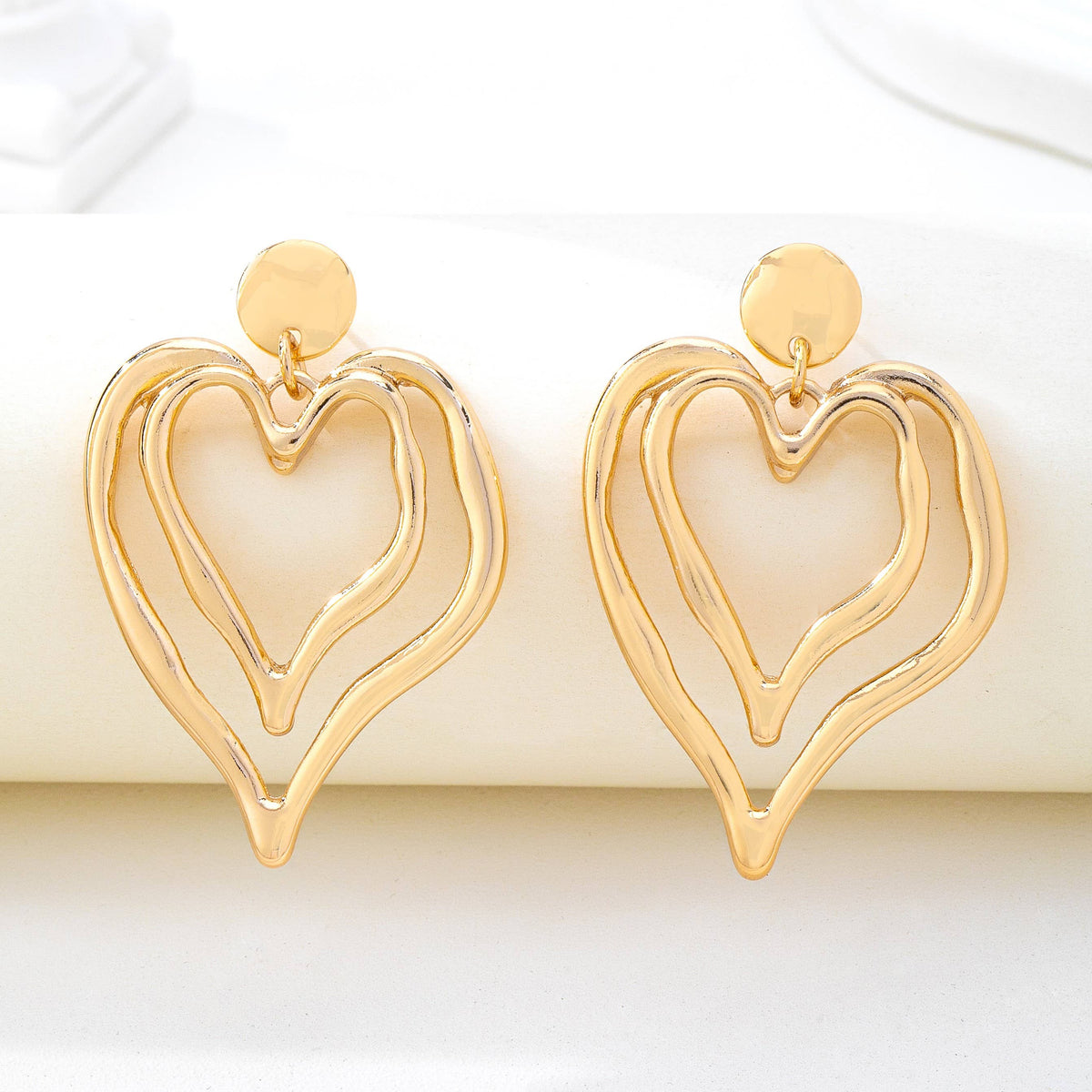 Double Layer Gold-Tone Heart Drop Earrings | 80E62170: GOLD