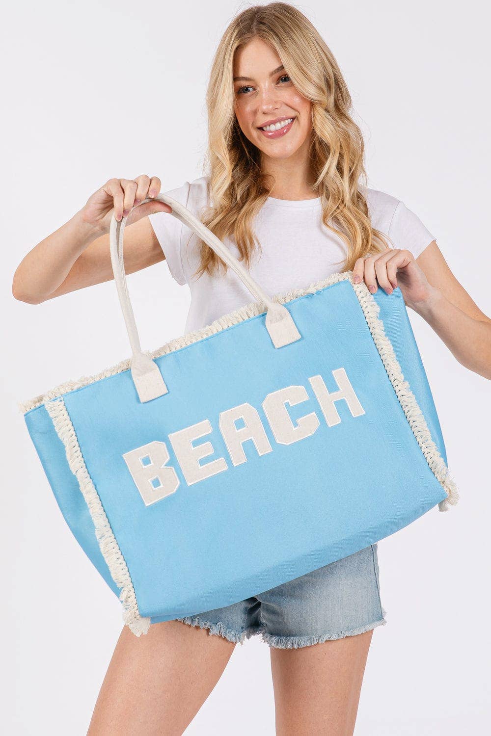 MB0268 Embroidered Beach Letter Fringe Tote Bag: Orange