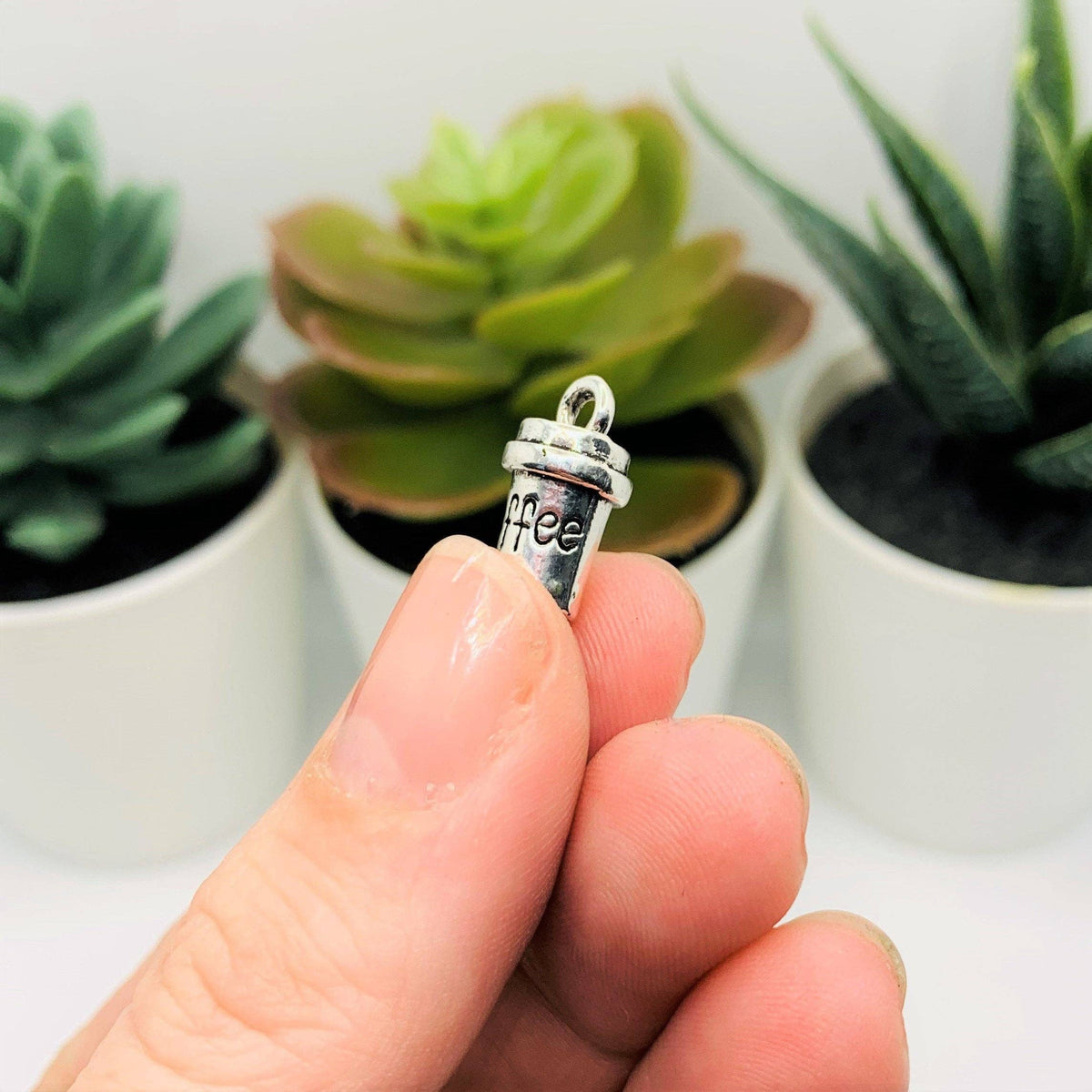 Silver Coffee Cup 3D Charms, 15x8mm: 4 Pieces