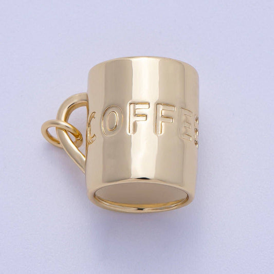 16K Gold Filled Coffee Cup Minimalist 3D Multidimensional Charm | Charms-00468