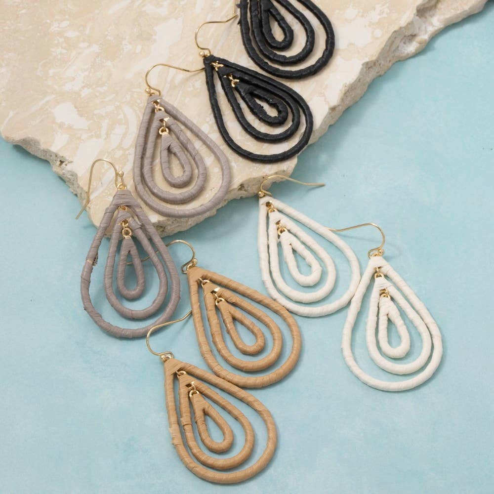 Raffia Wrapped Layered Teardrop Earrings: TAU