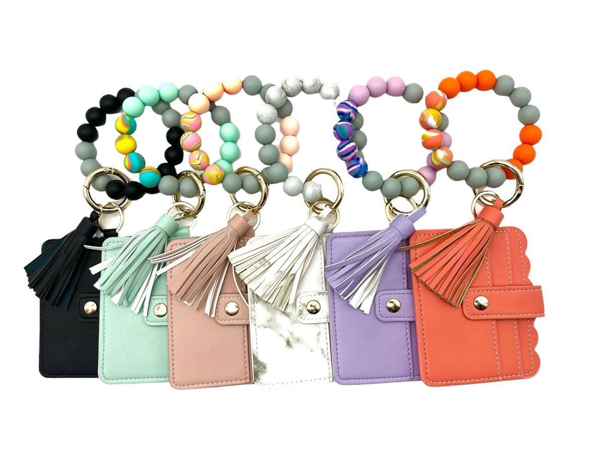 Wallet Wristlet Silicone Bead Tassel Keychains Women Girls