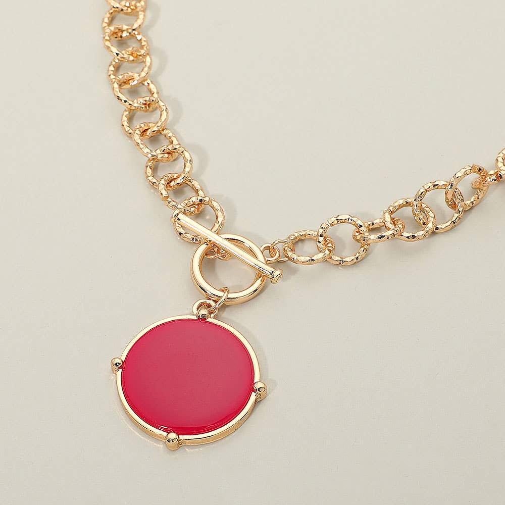 Round Toggle Pendant Chunky Chain Necklace: Orange