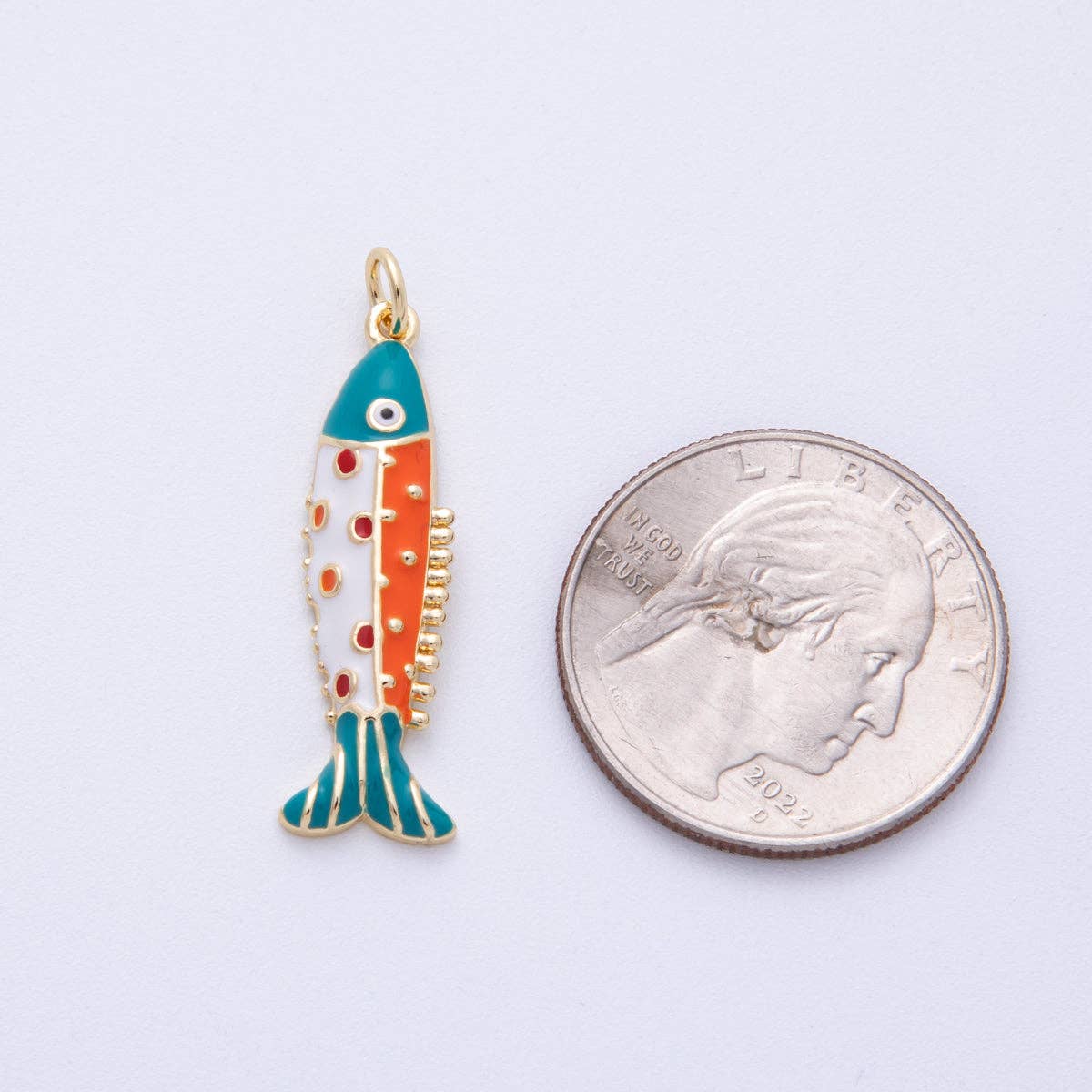 18K Gold Filled 30.5mm Multicolor CZ Enamel Fish Sardine Charm | AF1306