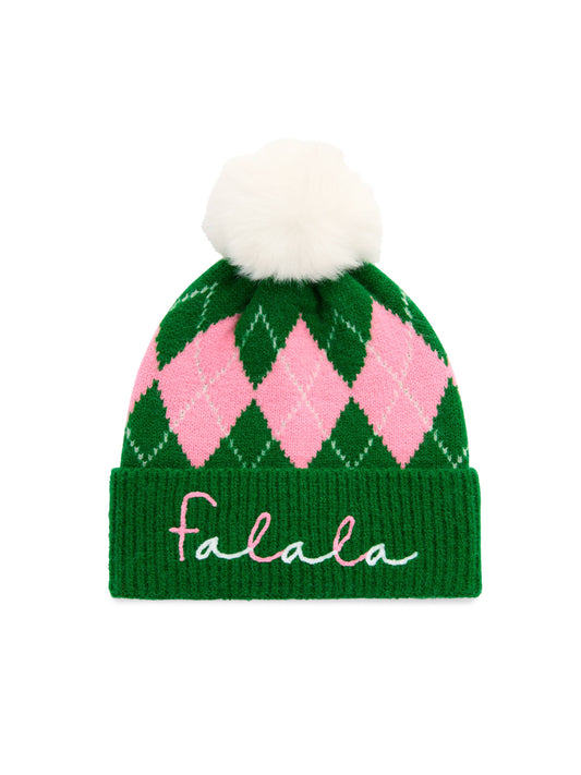 "FA LA LA" ARGYLE BEANIE, GREEN