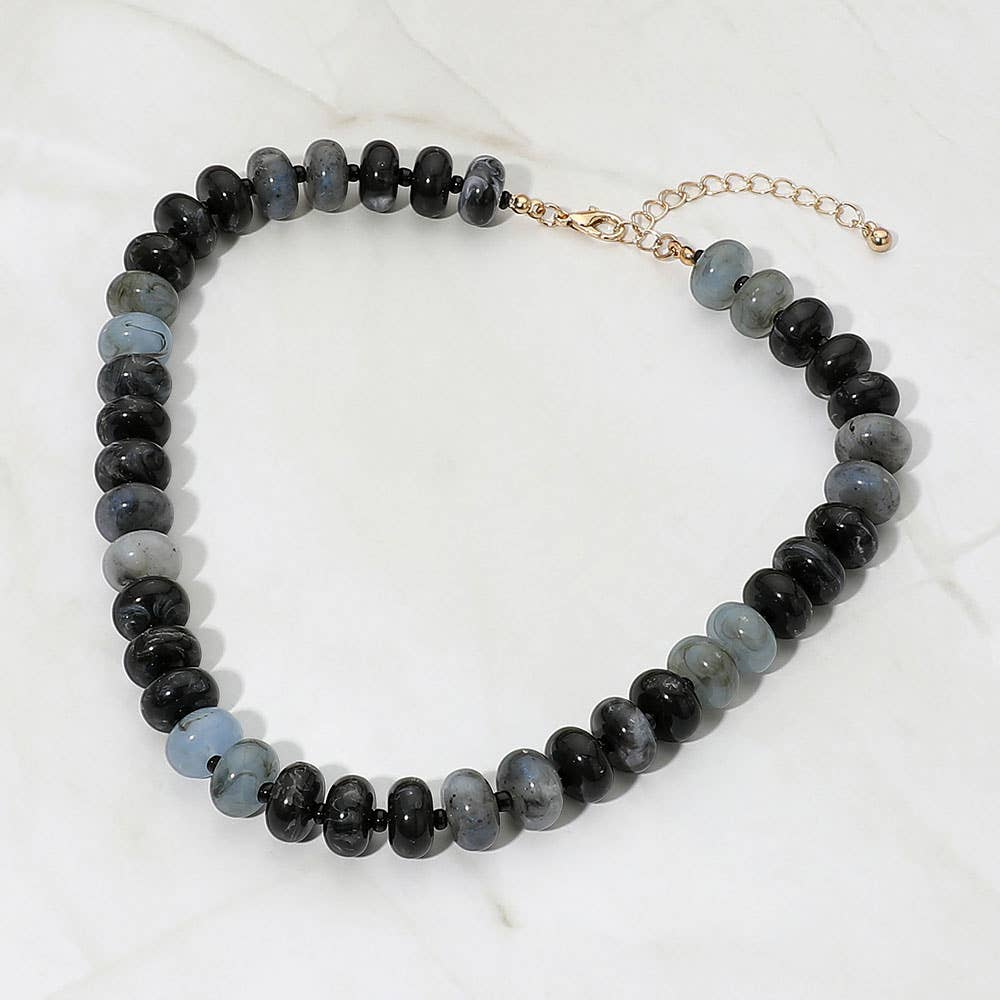 Chunky Rondelle Beaded Statement Necklace: Black