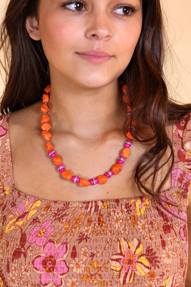 So Charming Natural Orange Stone Necklace: Orange / One Size