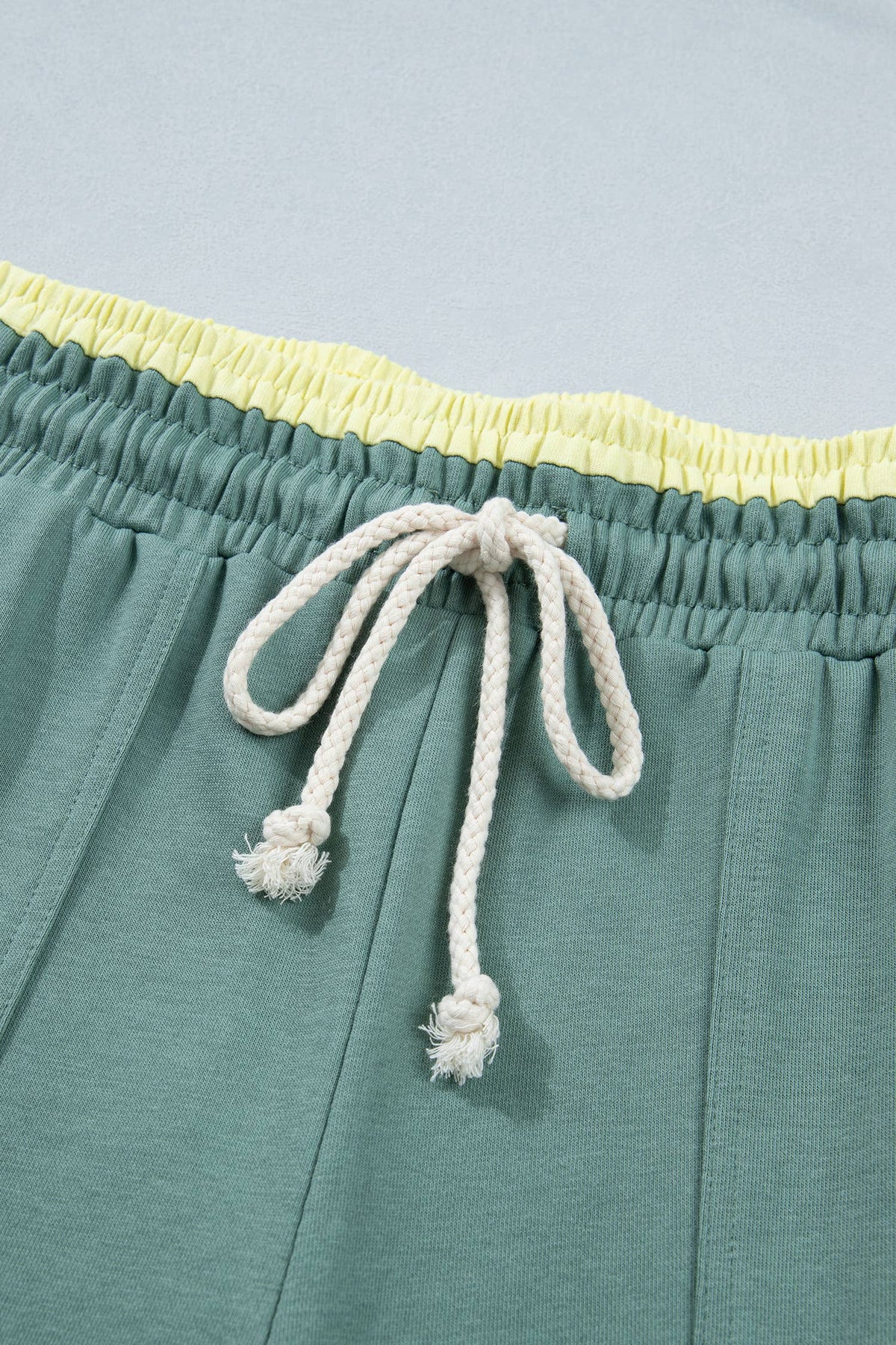 Floral Patch Drawstring Contrast Wide Leg Pants: Sea Green