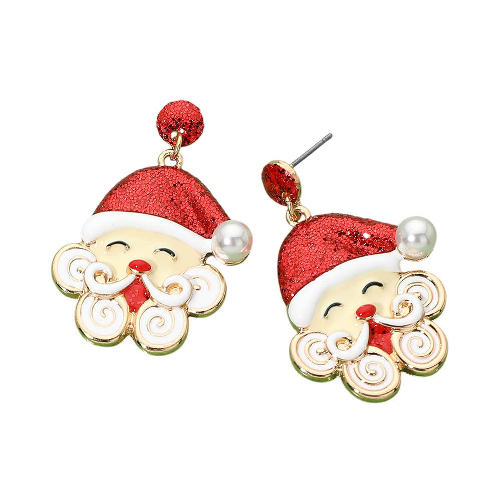 Whimsical Santa Claus Charm Drop Dangle Earrings: Gold,Pink