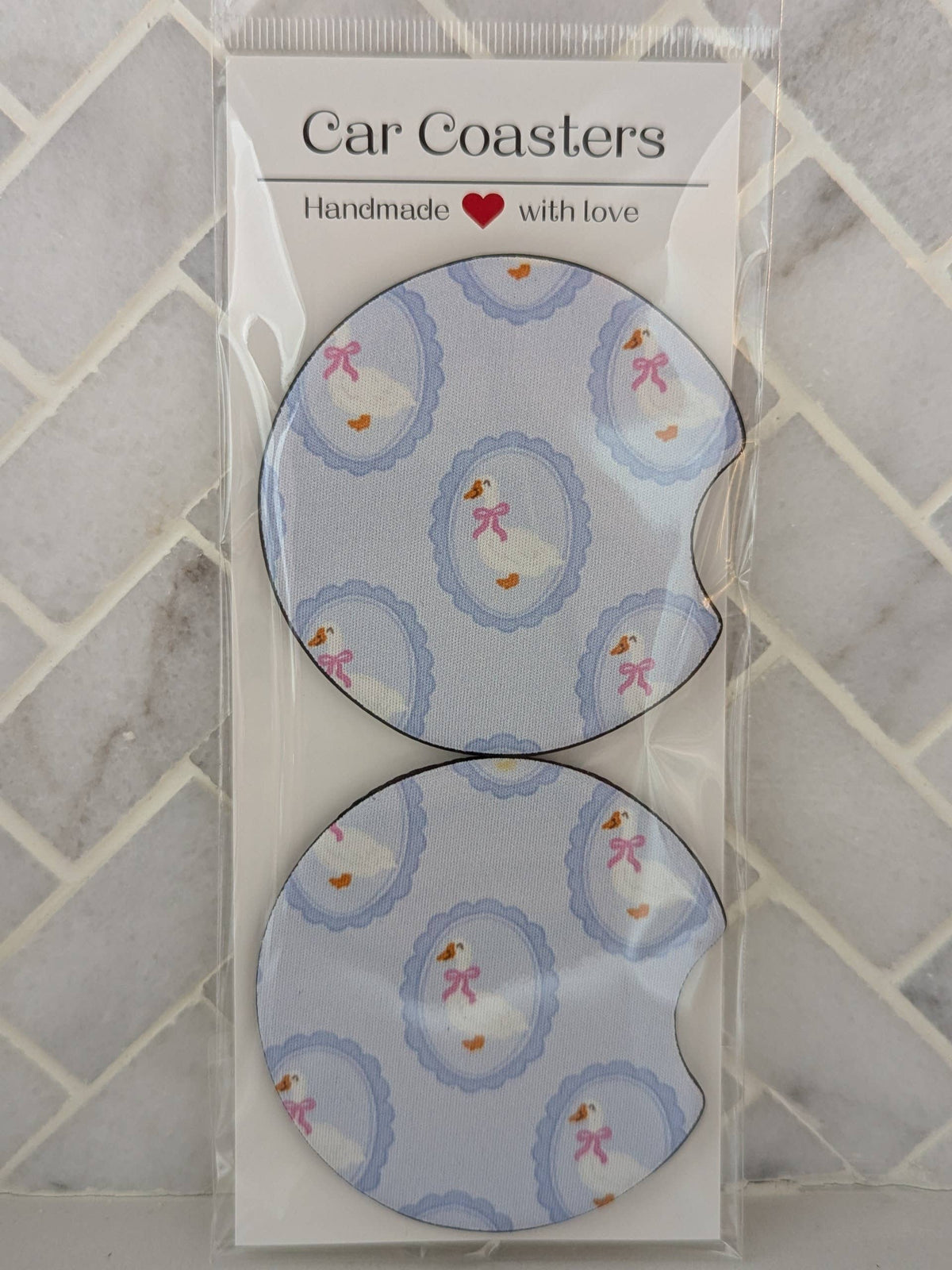 Silly Goose Car Coasters: Blue coquette