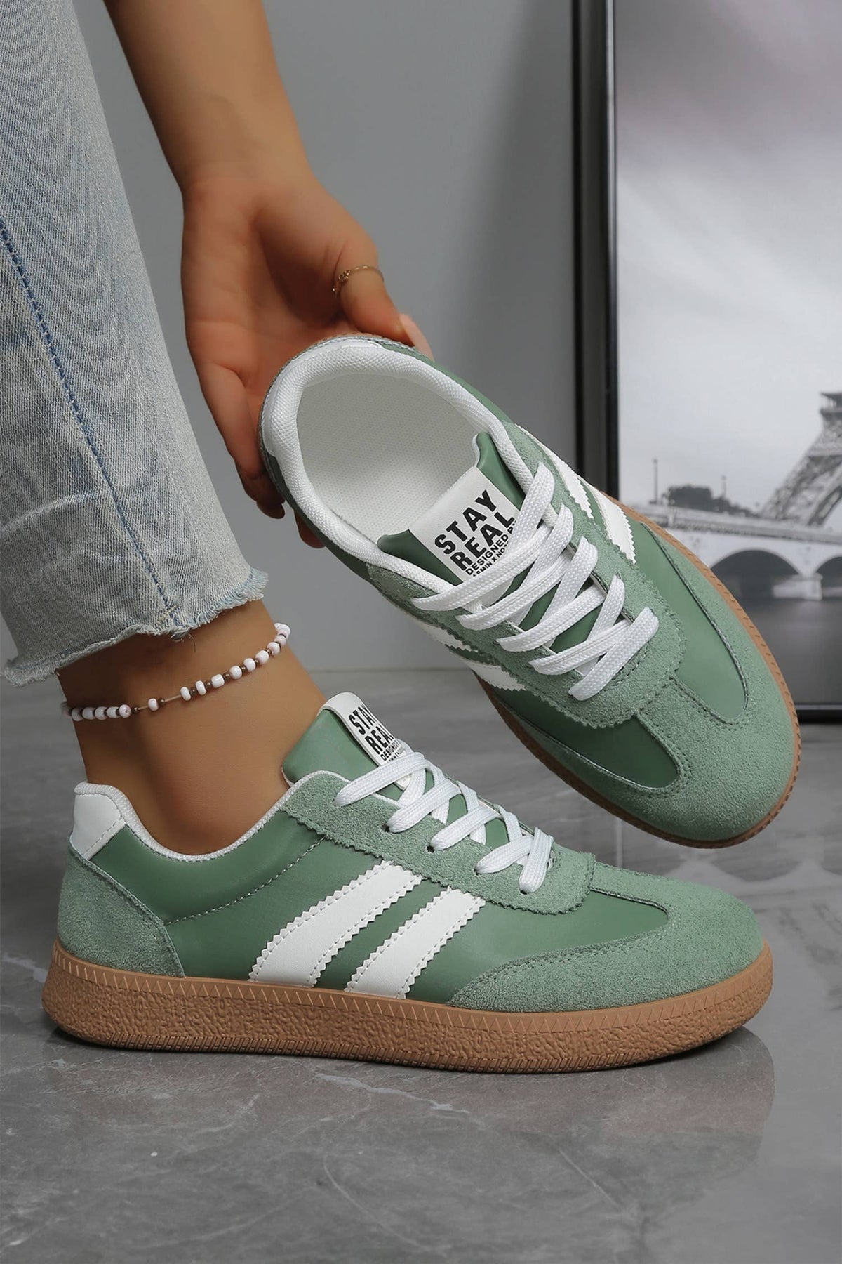 Varsity Color Block Patchwork PU Leather Lace Up Shoes: Ashleigh Blue