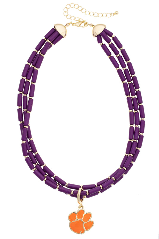 Clemson Tigers  Multi-Strand Beaded Logo Necklace