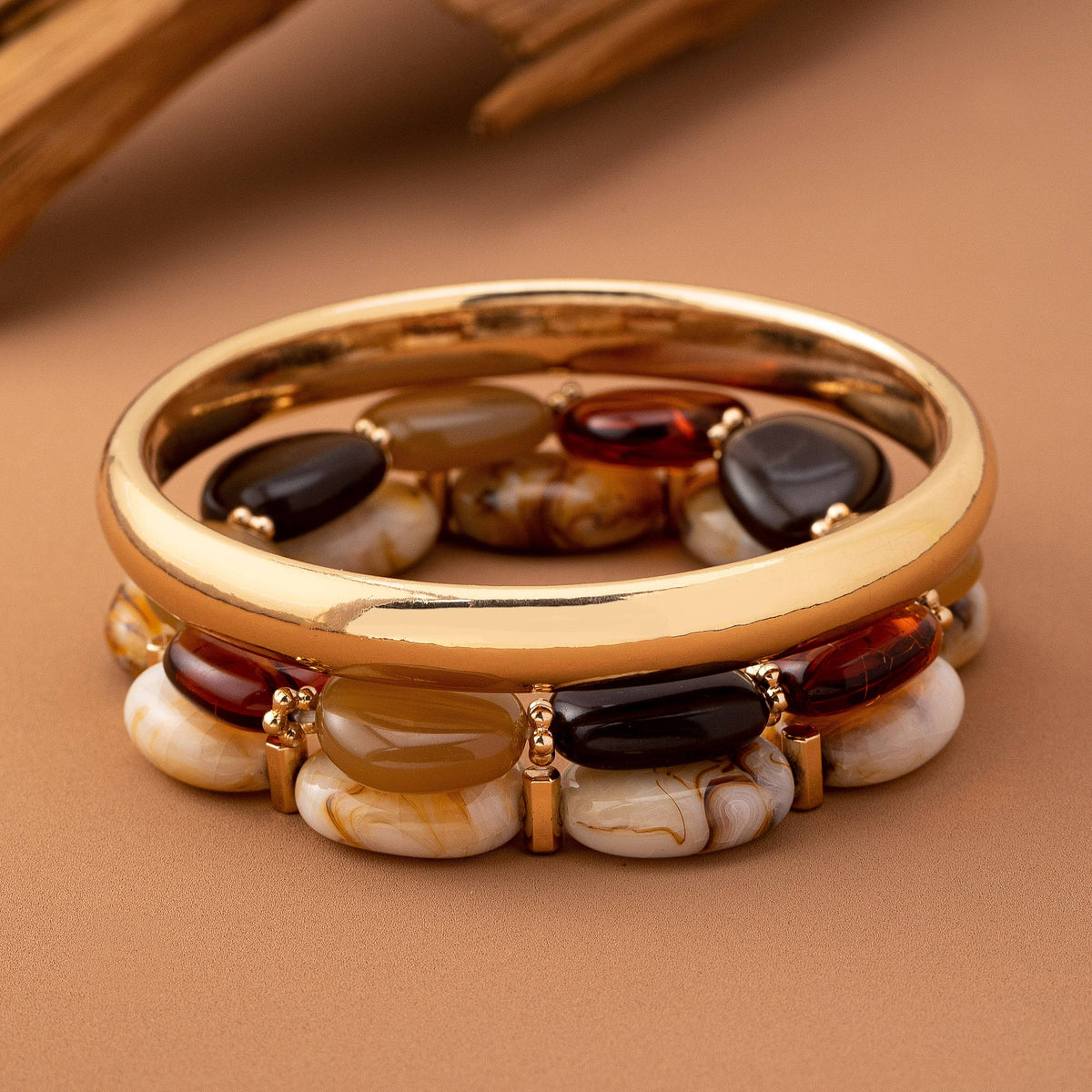BOHO MULTI ACRYLIC FACET GOLD BRACELET SET | 80B1567: GOLD