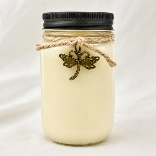 Mason Jar Candle with Dragonfly Charm: Sea Mist