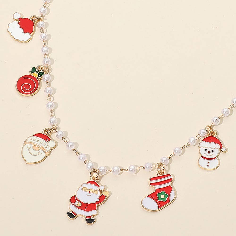 Christmas Charm Station Pearl Chain Necklace