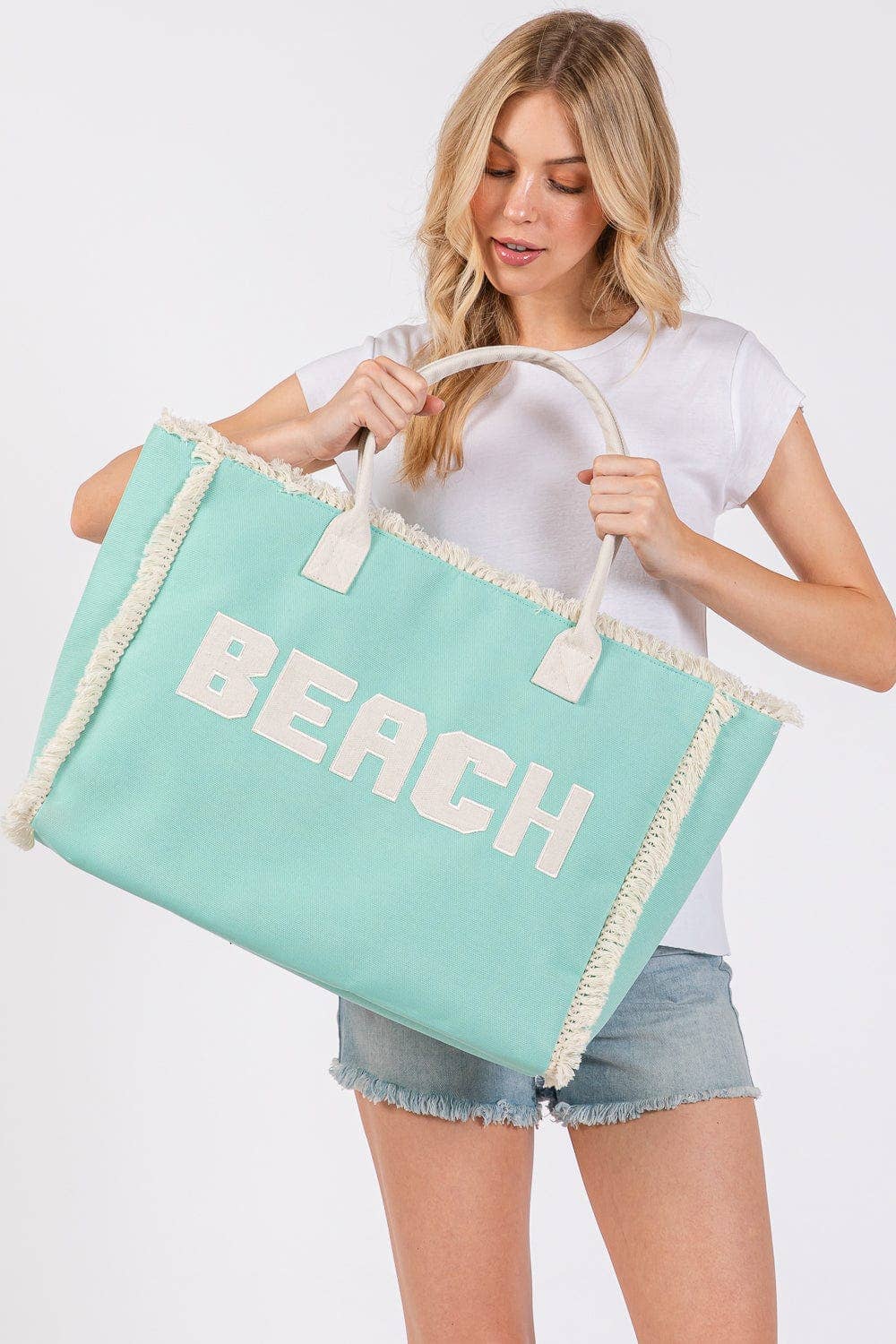 MB0268 Embroidered Beach Letter Fringe Tote Bag: Orange